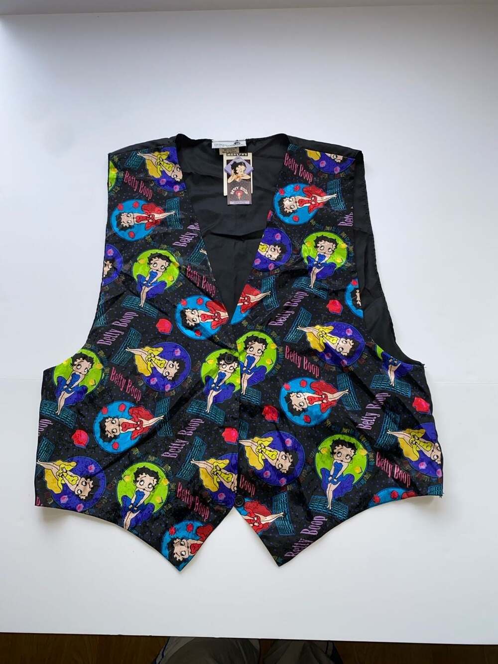 VTG new with tags. Betty Boop vest size M/L black poly 90’s Vintage.